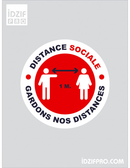 Stickers respect distance sociale fond blanc texte noir et rouge